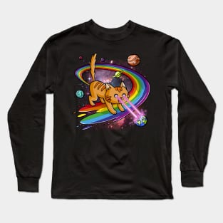 Cute Space Cat Eye Lasers and Rainbow Farts Long Sleeve T-Shirt
